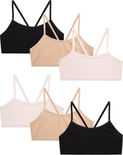 Girls' Training Bra - 6 Pack 4-Way Stretch Spaghetti Strap Unpadded Bralette Starter Bras for Girls (7-14)