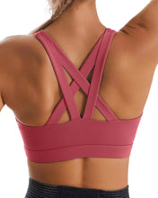 Sports Bra for Women, Criss-Cross Back Padded Strappy Sports Bras Medium Support Yoga Bra with Removable Cups