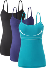 Women Cotton Camisole Shelf Bra Cami Tank Tops Adjustable Spaghetti Strap Tank Top 3-Pack