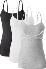 Women Cotton Camisole Shelf Bra Cami Tank Tops Adjustable Spaghetti Strap Tank Top 3-Pack