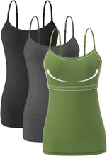 Women Cotton Camisole Shelf Bra Cami Tank Tops Adjustable Spaghetti Strap Tank Top 3-Pack