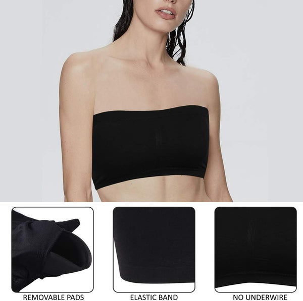 Women Strapless Bandeau Bra,Comfortable Wirefree Padded Bralette Tube Bra S-XXXL 1/2/3 Packs