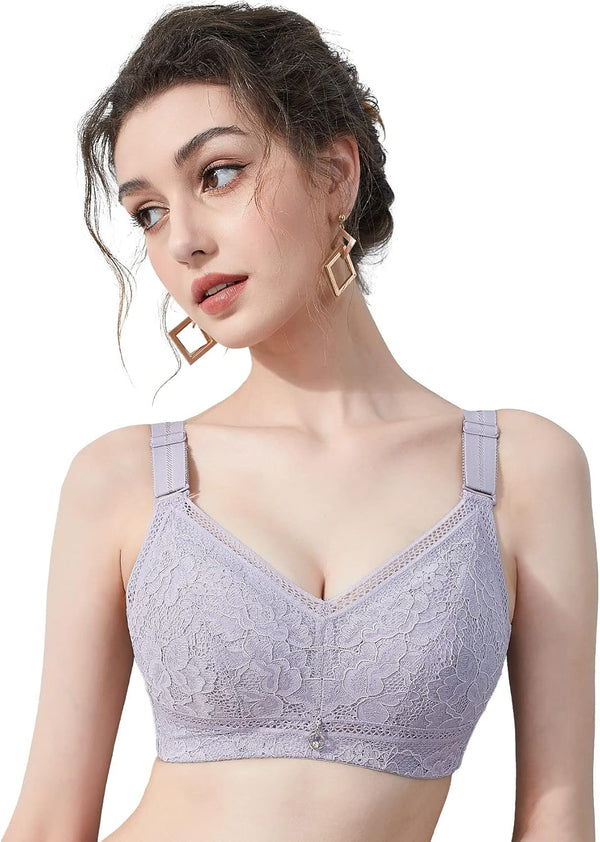 Wireless Wirefree Minimizer Bras No Padded Full Coverage Plug Size Unpadded Supportive Soft Full Figure Comfortable Ease Breathable Back Smoothing Bra Lilac 38B