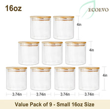 Glass Jars with Bamboo Lids (16Oz in 9 Pack), Glass Food Jars and Canisters Sets, Glass Food Storage Jars with Airtight Lids, Glass Canisters with Lids, Glass Pantry Jars