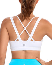 Sports Bra for Women, Criss-Cross Back Padded Strappy Sports Bras Medium Support Yoga Bra with Removable Cups