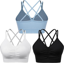 Women'S Cross Back Sports Bra Padded Strappy Medium Support Yoga Bra for Workout Fitness 3 Pack