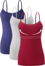 Women Cotton Camisole Shelf Bra Cami Tank Tops Adjustable Spaghetti Strap Tank Top 3-Pack