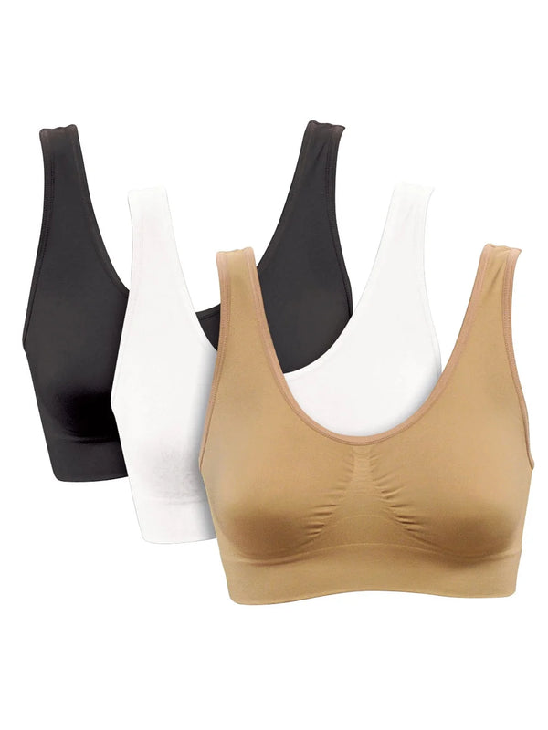 Women'S  Bra Seamless 3-Pack - Neutral Color Comfort Sports Bras