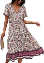 Women'S Dresses Summer Bohemian Casual Short Sleeve Floral Print Maxi Dress S-2XL