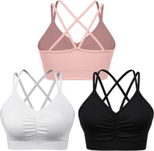 Women'S Cross Back Sports Bra Padded Strappy Medium Support Yoga Bra for Workout Fitness 3 Pack