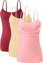 Women Cotton Camisole Shelf Bra Cami Tank Tops Adjustable Spaghetti Strap Tank Top 3-Pack