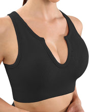 Women’S Padded Sports Bra Yoga Basic V Neck Sleeveless Cropped Tank Tops Suitable for Large Bust