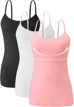 Women Cotton Camisole Shelf Bra Cami Tank Tops Adjustable Spaghetti Strap Tank Top 3-Pack