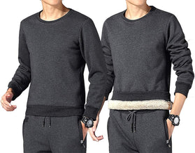 Men'S Fleece Sweatshirts Warm Sherpa Lined Heavy Thicken Underwear Winter Crewneck Pullover Tops Shirts