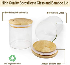 Glass Jars with Bamboo Lids (16Oz in 9 Pack), Glass Food Jars and Canisters Sets, Glass Food Storage Jars with Airtight Lids, Glass Canisters with Lids, Glass Pantry Jars