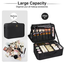 16.5'' Large Capacity Makeup Case 3 Layers Cosmetic Organizer Brush Bag Makeup Train Case Makeup Artist Box for Hair Curler Hair Straightener Brush Set and Cosmetics