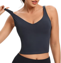 Women U Back Yoga Bra Padded Longline Workout Crop Top Naked Feeling Camisole Fitness Vest Medium Support