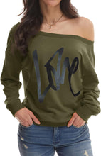 Womens Oversized Sweatshirt Love Letter Printed off Shoulder Sweatshirt Loose Slouchy Pullover Tops(Army Green,M)