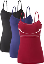 Women Cotton Camisole Shelf Bra Cami Tank Tops Adjustable Spaghetti Strap Tank Top 3-Pack