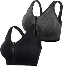 Women'S Zip Front Sports Bra Wireless Post-Surgery Bra Active Yoga Sports Bras