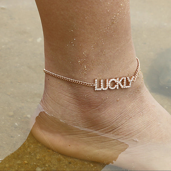 Crystal Custom Name Spaced Letter Anklet Handmade CZ Diamond Gold Silver Initial Hanging Charm Personalized Phrase Unique Gift