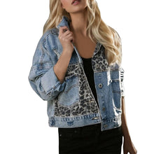 Ladies Leopard Print Patchwork Jean Jacket Temperament Long Sleeves Single Breasted Short Loose Coat Sexy  Korean Winter Outer