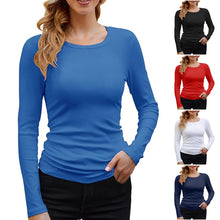 T Shirts for Women Female Long Sleeve Cotton Ribbed Slim Round Neck Stretch Base T Shirt Autumn Versatile Commuting Tops