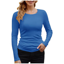 T Shirts for Women Female Long Sleeve Cotton Ribbed Slim Round Neck Stretch Base T Shirt Autumn Versatile Commuting Tops