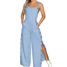 Streetwear Button Up One Pieces Jumpsuit Ladies Slim Fit Casual Strap Linen Pants Overall Solid Romper One Pieces Outfit Clothes