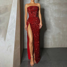 Summer Sequin Strapless Evening Dress Women 2023 Spring Sexy Red High Slit Dresses Elegant Dress Women Party Club Dress Women