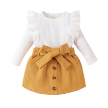 Citgeett Autumn Kids Baby Girls Outfits Long Sleeve Ruffle Ribbed Tops Solid Color Button Skirt Spring Clothes Set