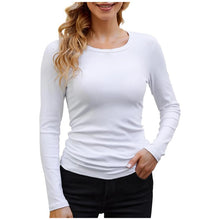 T Shirts for Women Female Long Sleeve Cotton Ribbed Slim Round Neck Stretch Base T Shirt Autumn Versatile Commuting Tops