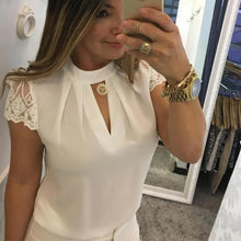 Woman Blouse 2023 V-Neck Lace Casual Shirt Solid Loose Short Sleeve Shirts Sleeve Lace Casual Tank Tops Blouse Sexy Blusas