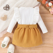 Citgeett Autumn Kids Baby Girls Outfits Long Sleeve Ruffle Ribbed Tops Solid Color Button Skirt Spring Clothes Set