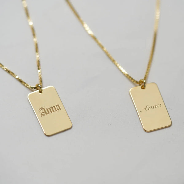 Custom Engraved Name Necklace Women Men Jewelry Personalized Stainless Steel Box Chain  Nameplate Tag Square Pendant Necklace