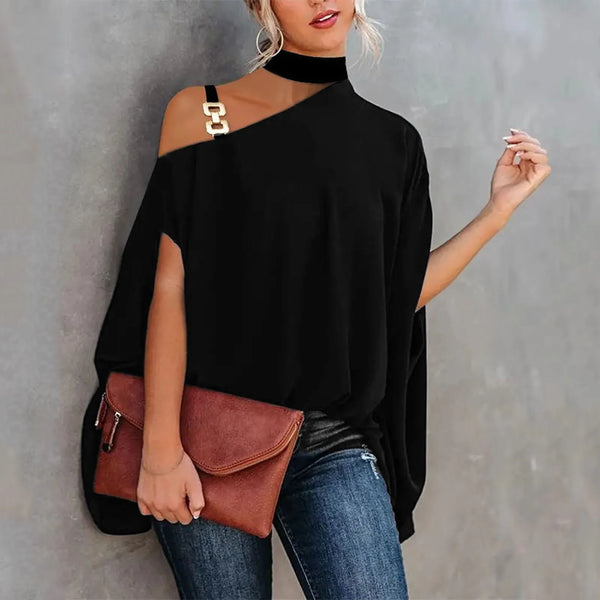 T Shirts For Women Casual Solid Color Off Shoulder Irregular Hem Short Sleeves Blouse Elagant Temperament Fashion Streetwear