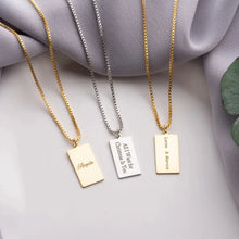 Custom Engraved Name Necklace Women Men Jewelry Personalized Stainless Steel Box Chain  Nameplate Tag Square Pendant Necklace