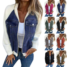 Women Autumn Winter Denim Jackets Fashion Zipper Casual Patchwork Jean Jacket Casual Long Sleeve Hooded Jackets Lady Cardigan