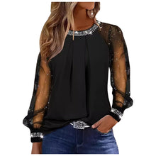 Women Stylish Pullover Shirt Sequin O Neck Dot Print Puff Lace Long Sleeve Blouse Elegant Versatile Blouse Blusas Para Mujer