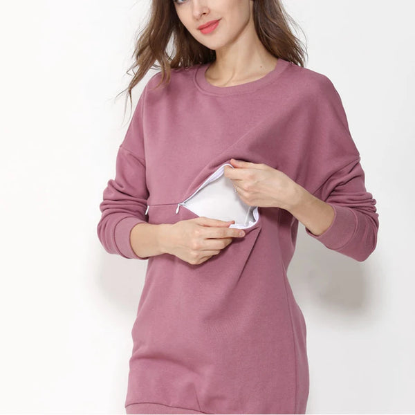 Maternity Nursing Sweatshirt 100% Cotton Winter Maternity Clothes T-shirt Breastfeeding Tops Hoodie Sweater For Pregnant Women