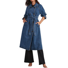 Women'S Vintage Long Jean Jacket Temperament Loose Fit Double Breasted Denim Jacket Lapel Trench Coat With Belt Woman Clothing