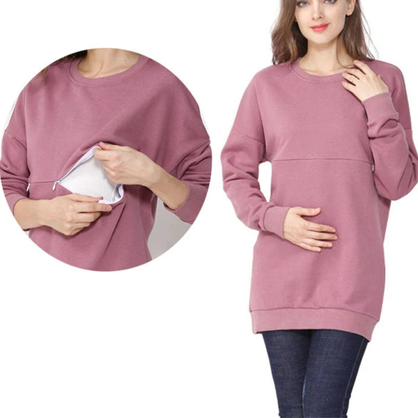 Maternity Nursing Sweatshirt 100% Cotton Winter Maternity Clothes T-shirt Breastfeeding Tops Hoodie Sweater For Pregnant Women