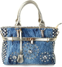 Denim Bags for Women Shoulder Bag Tote Bag with Diamond Jean Handbag Crystal Crossbody Bag