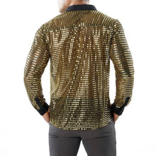 Mens Long Sleeved Performance Wear Sequin Shirt Long Sleeved Lapel 70s Disco Party Wear Trend Long Sleeved Harajuku Streetwear