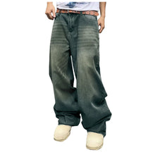 Men's Baggy Hip Hop Jeans Loose Fit Wide Leg Skater Denim Pants Casual Korean Fashion Long Trousers Streetwear Dark Blue Black