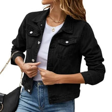 2023 Autumn Denim Jackets for Women Black Casual Long Sleeve Lapel Button Down Slim Jean Jacket Ladies Cowboy Cropped Coats