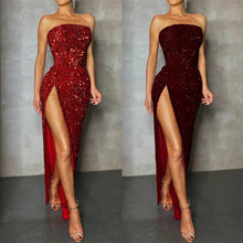 Summer Sequin Strapless Evening Dress Women 2023 Spring Sexy Red High Slit Dresses Elegant Dress Women Party Club Dress Women