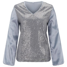 New Fashion Sequins Blouse Tops Women Elegant Beaded Stitching Lantern Sleeve T Shirt Vintage Evening Party Blusas Women Clothes