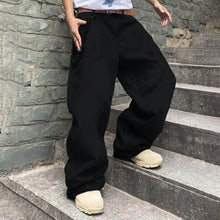 Men's Baggy Hip Hop Jeans Loose Fit Wide Leg Skater Denim Pants Casual Korean Fashion Long Trousers Streetwear Dark Blue Black