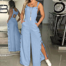 Streetwear Button Up One Pieces Jumpsuit Ladies Slim Fit Casual Strap Linen Pants Overall Solid Romper One Pieces Outfit Clothes